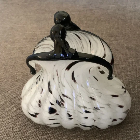Vintage Handblown White and Black Swirl Art Glass Purse Decorative Sculpture - Picture 1 of 6